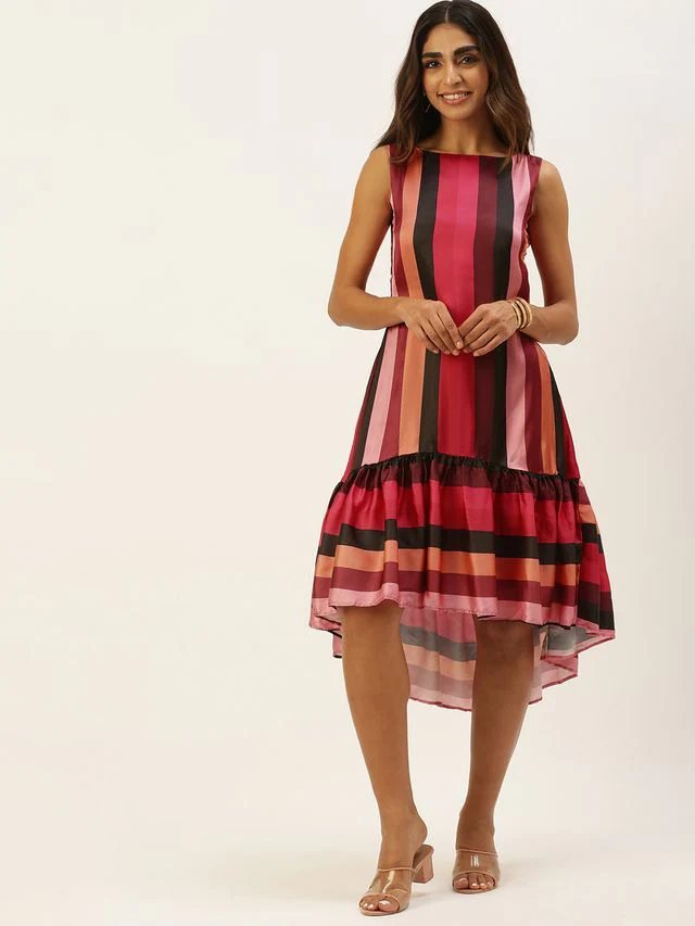Bollywood Vogue Ready To Wear Multicolored Satin Blend Printed Dress - Image 3