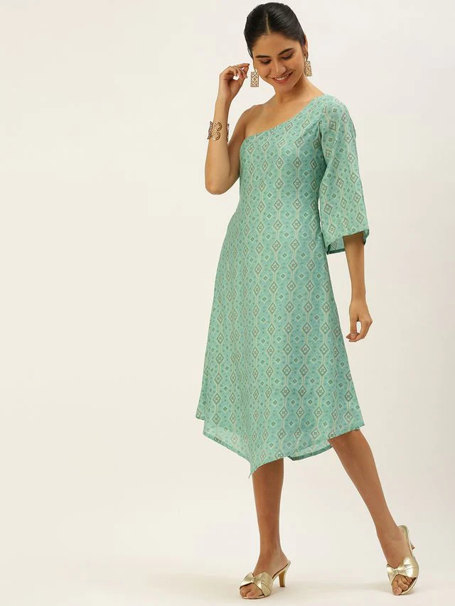 Bollywood Vogue Ready To Wear Blue Modal Satin Dress - Image 2