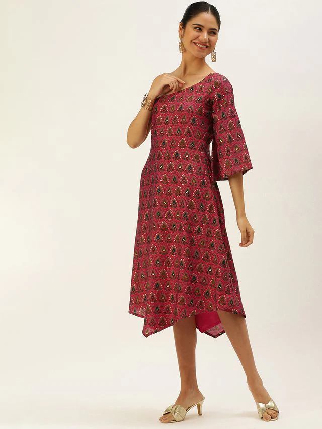 Bollywood Vogue Ready To Wear Pink Chanderi Art Silk Dress - Image 3