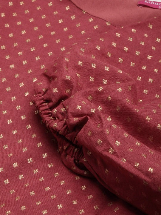 Bollywood Vogue Ready To Wear Maroon Nylon Jacquard Maxi Dress - Image 3