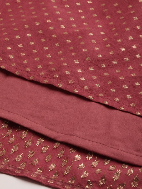 Bollywood Vogue Ready To Wear Maroon Nylon Jacquard Maxi Dress - Image 4