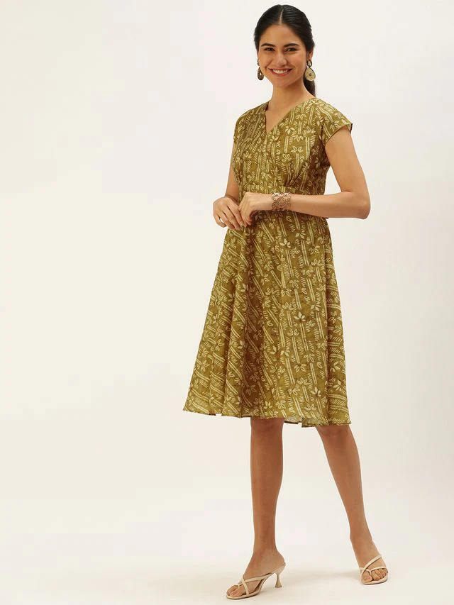 Bollywood Vogue Ready To Wear Green Printed Art Silk Mini Dress - Image 2