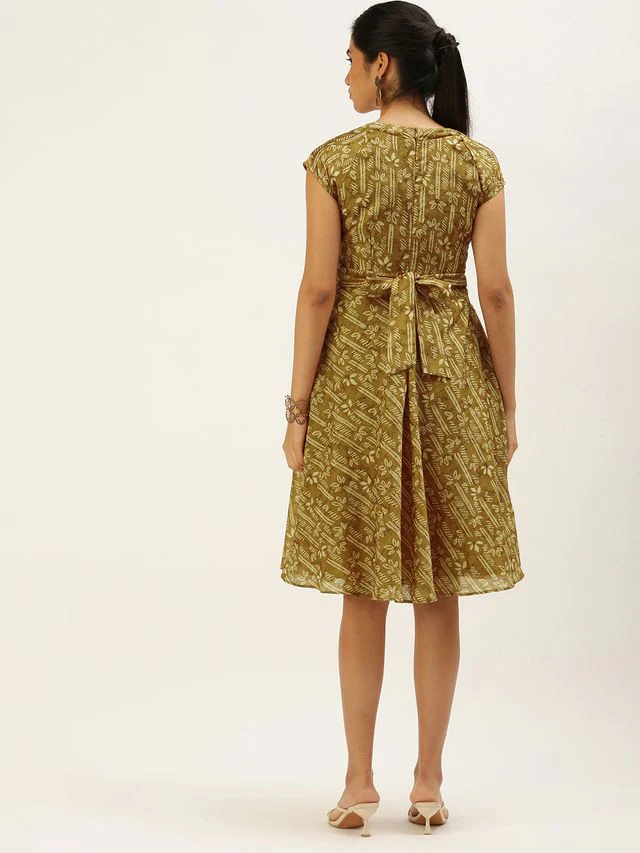 Bollywood Vogue Ready To Wear Green Printed Art Silk Mini Dress - Image 6