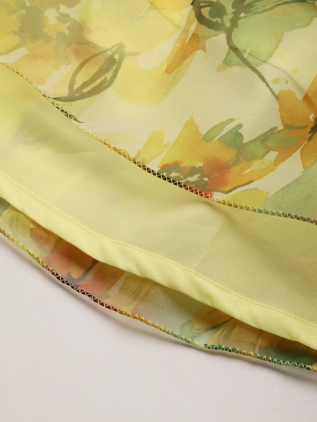 Bollywood Vogue Ready To Wear Yellow Printed organza Maxi Dress - Image 4