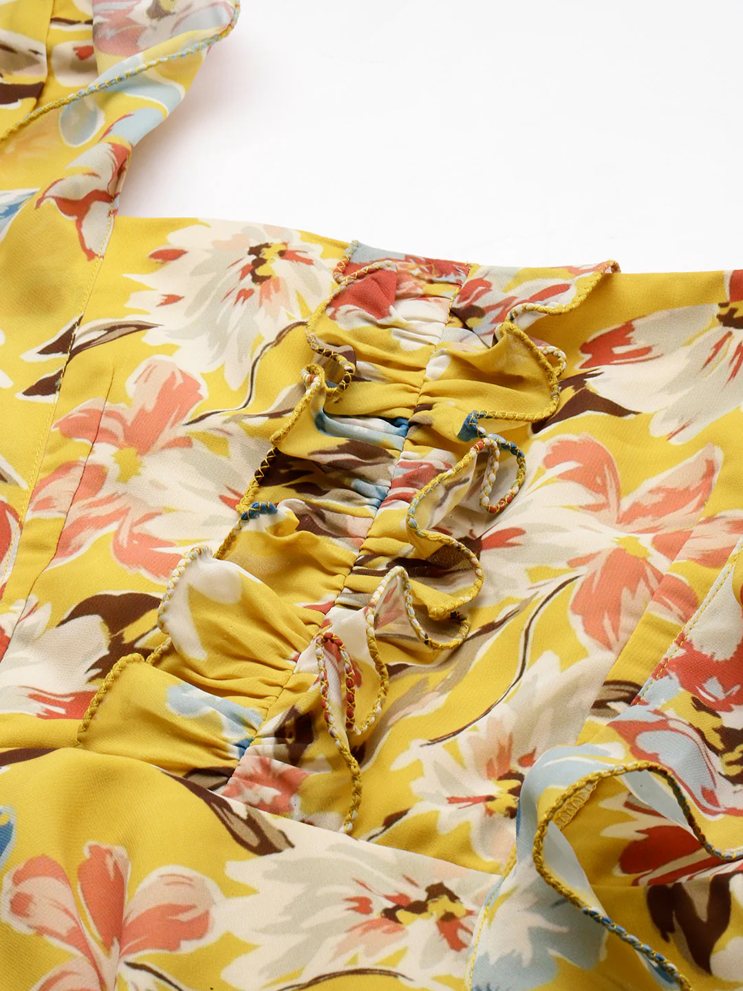 Bollywood Vogue Ready To Wear Yellow Georgette Printed Dress - Image 3