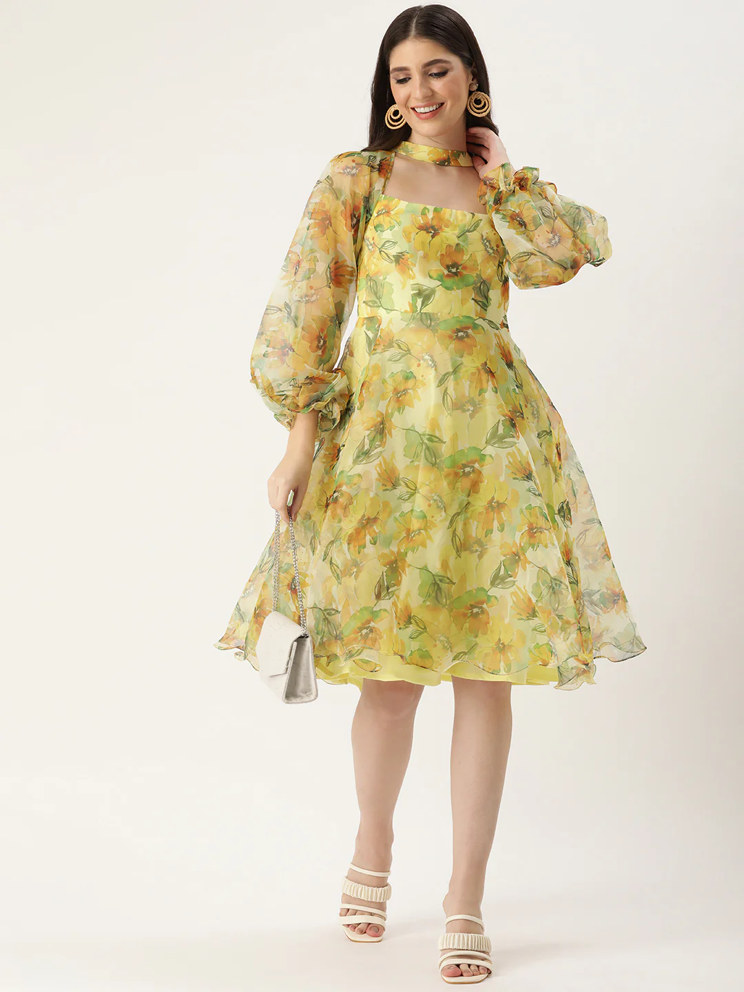 Bollywood Vogue Ready To Wear Yellow Organza Mini Dress