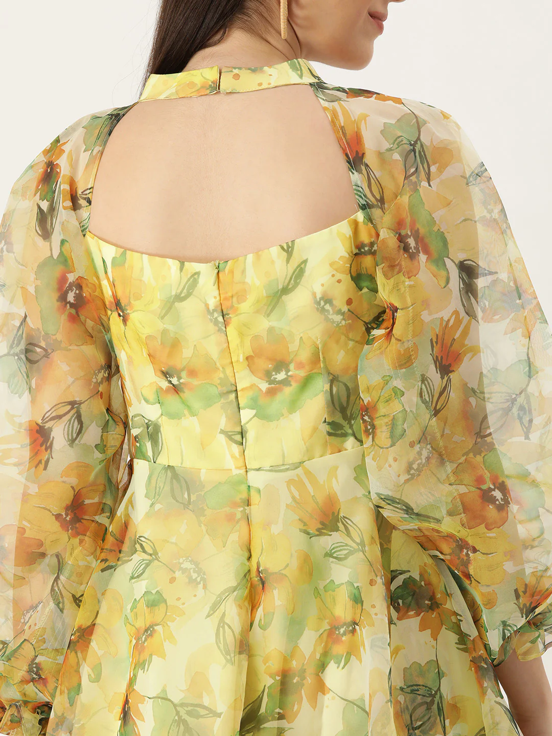 Bollywood Vogue Ready To Wear Yellow Organza Mini Dress - Image 5