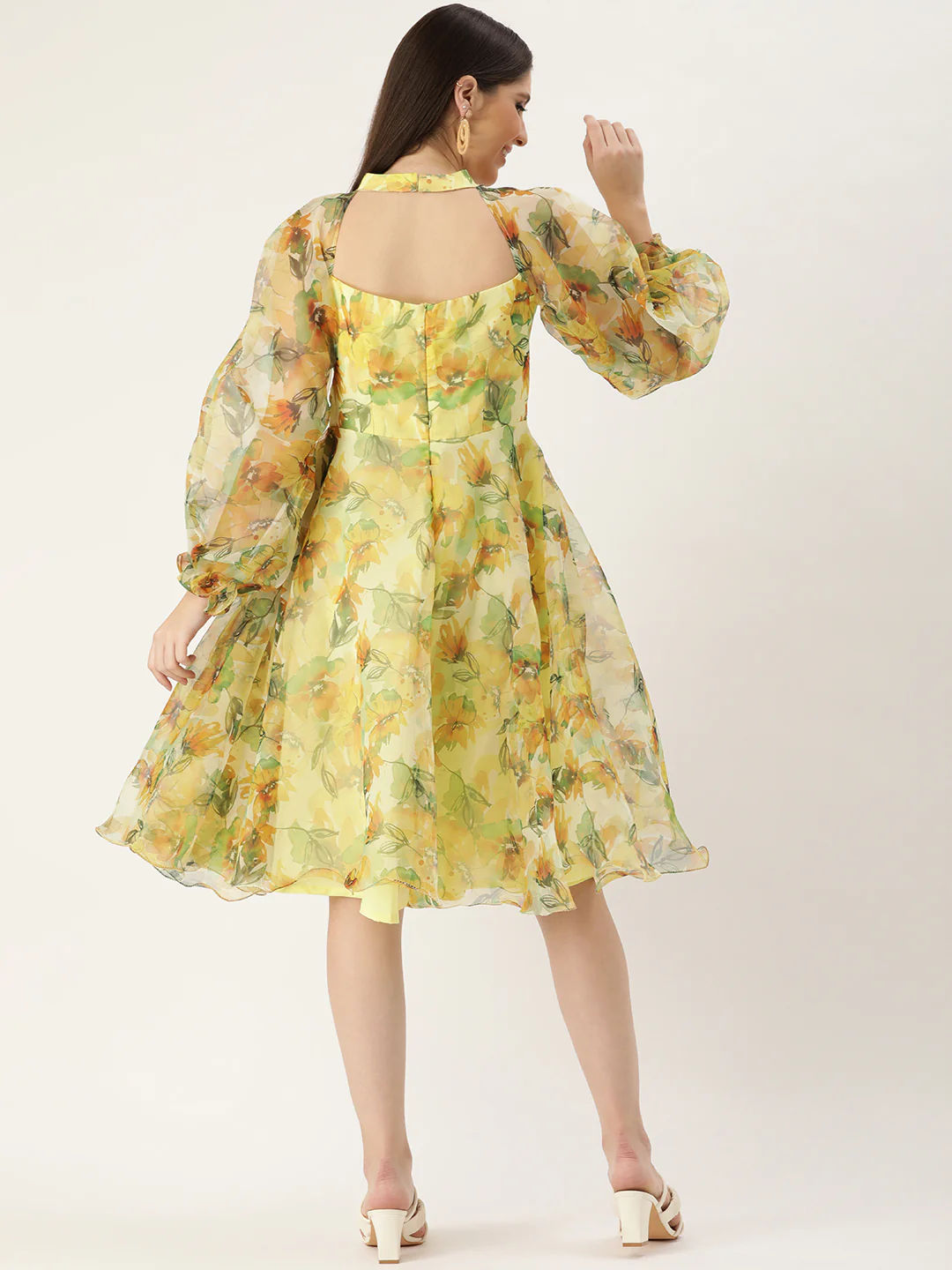 Bollywood Vogue Ready To Wear Yellow Organza Mini Dress - Image 6