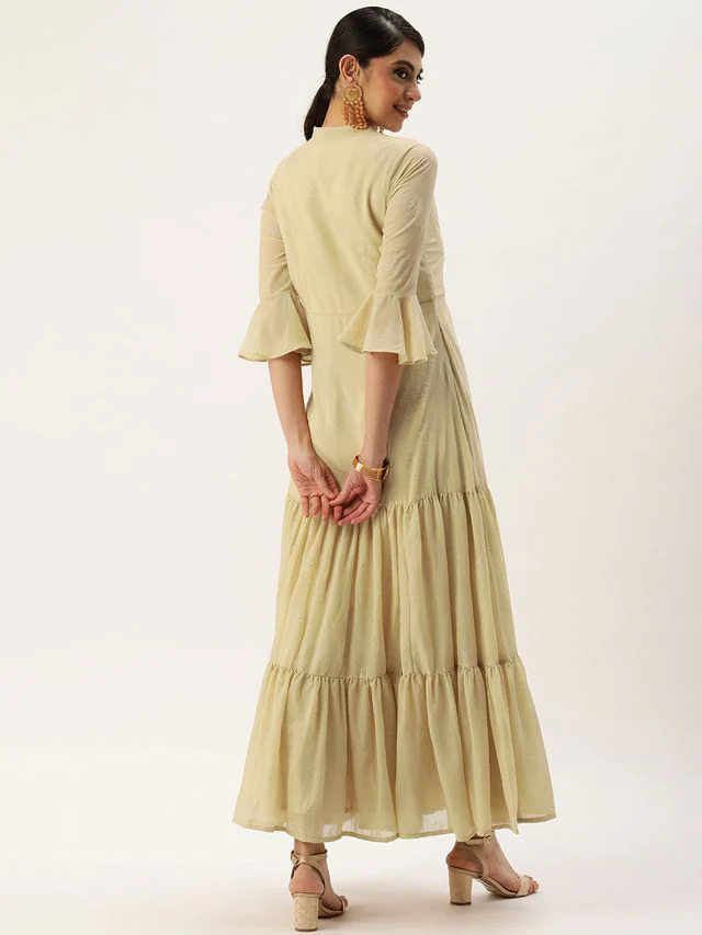 Bollywood Vogue Ready To Wear Beige Georgette Foil Printed Maxi Dress - Image 6