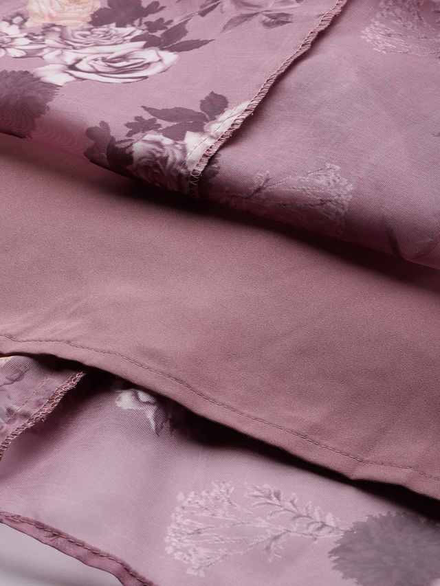 Bollywood Vogue Ready To Wear Mauve Organza Digital Printed Dress - Image 4