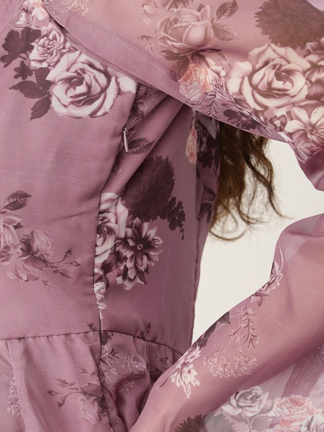 Bollywood Vogue Ready To Wear Mauve Organza Digital Printed Dress - Image 6