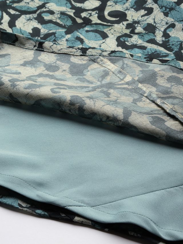 Bollywood Vogue Ready To Wear Blue Art Silk Digital Printed Dress - Image 4