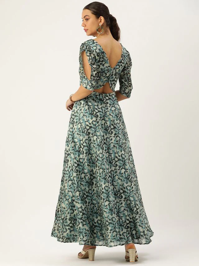 Bollywood Vogue Ready To Wear Blue Art Silk Digital Printed Dress - Image 7