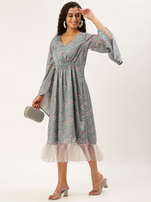 Bollywood Vogue Ready To Wear Multicolored Digital Printed Kaftan Dress - Image 3