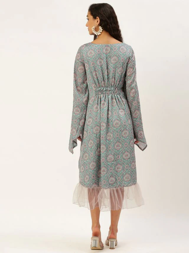 Bollywood Vogue Ready To Wear Multicolored Digital Printed Kaftan Dress - Image 5