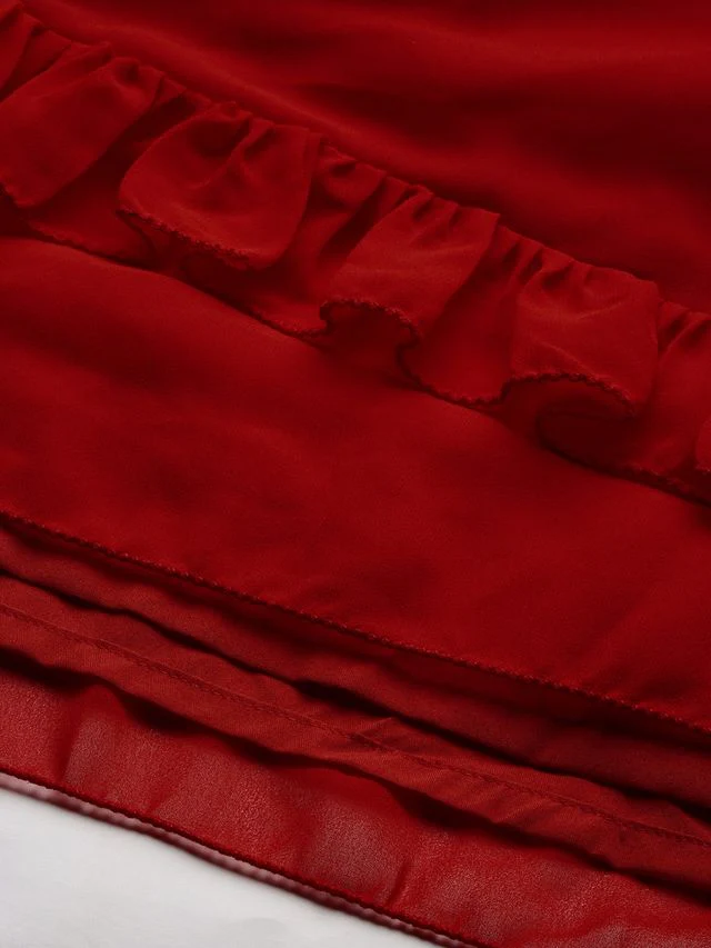 Bollywood Vogue Ready To Wear Red Georgette Embroidered Maxi Dress - Image 4