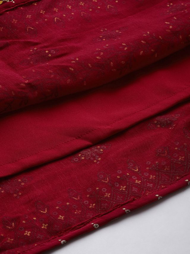 Bollywood Vogue Ready To Wear Maroon Art Silk Foil Print Jumpsuit - Image 4