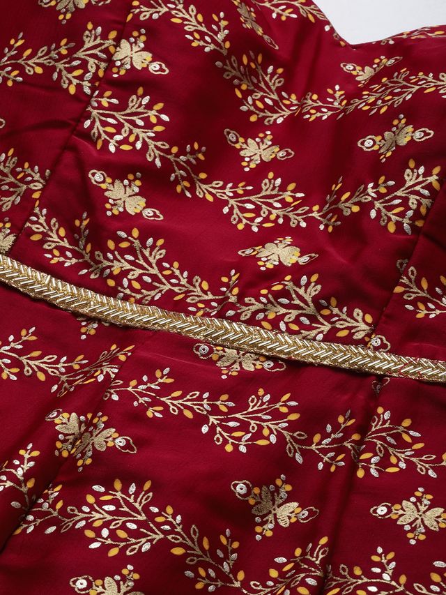 Bollywood Vogue Ready To Wear Maroon Art Silk Foil Print Jumpsuit - Image 5