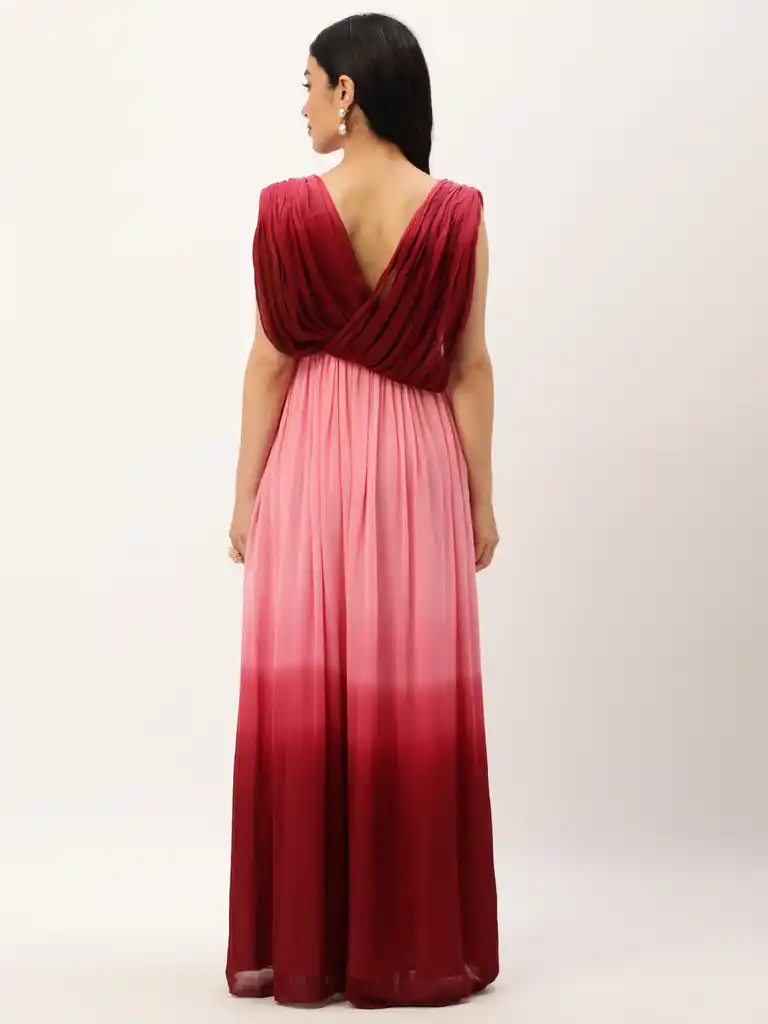 Bollywood Vogue Ready To Wear Maroon Georgette Tie N Dye Maxi Dress - Image 7