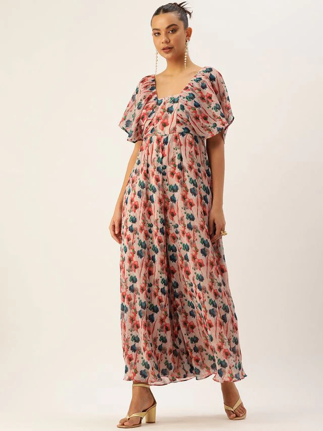 Bollywood Vogue Ready To Wear Multicoloured Pleated Georgette Jumpsuit
