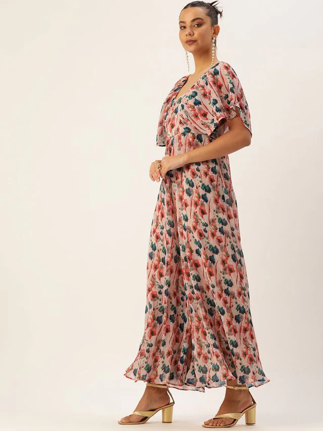Bollywood Vogue Ready To Wear Multicoloured Pleated Georgette Jumpsuit - Image 2