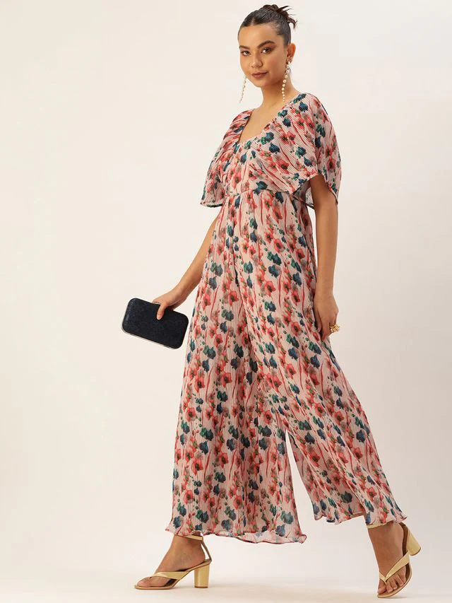 Bollywood Vogue Ready To Wear Multicoloured Pleated Georgette Jumpsuit - Image 3