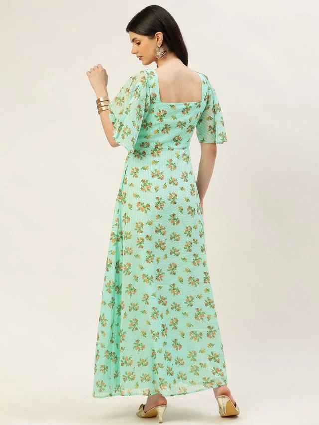 Bollywood Vogue Ready To Wear Mint Green Georgette Digital Printed Dress - Image 5