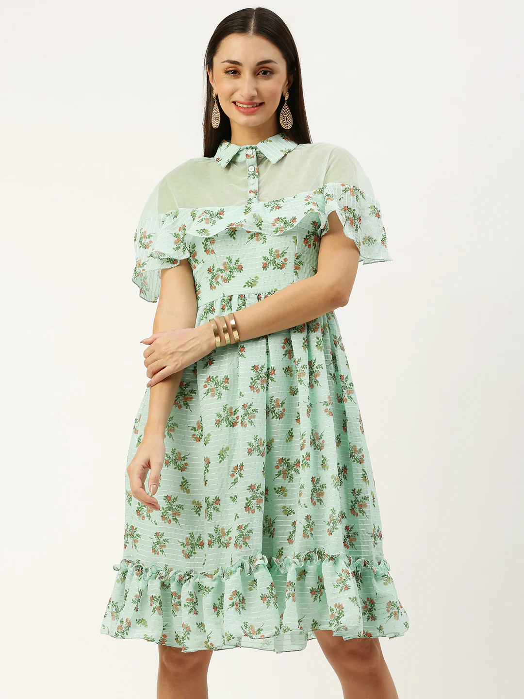 Bollywood Vogue Ready To Wear Mint Green Georgette Digital Printed Dress - Image 2