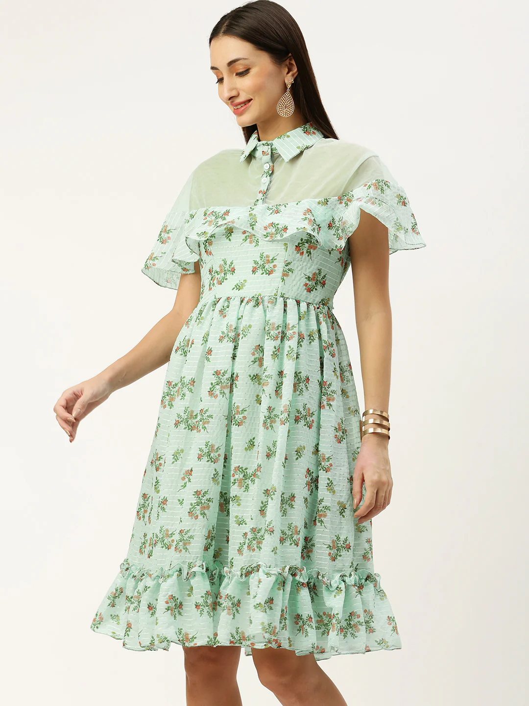 Bollywood Vogue Ready To Wear Mint Green Georgette Digital Printed Dress - Image 3