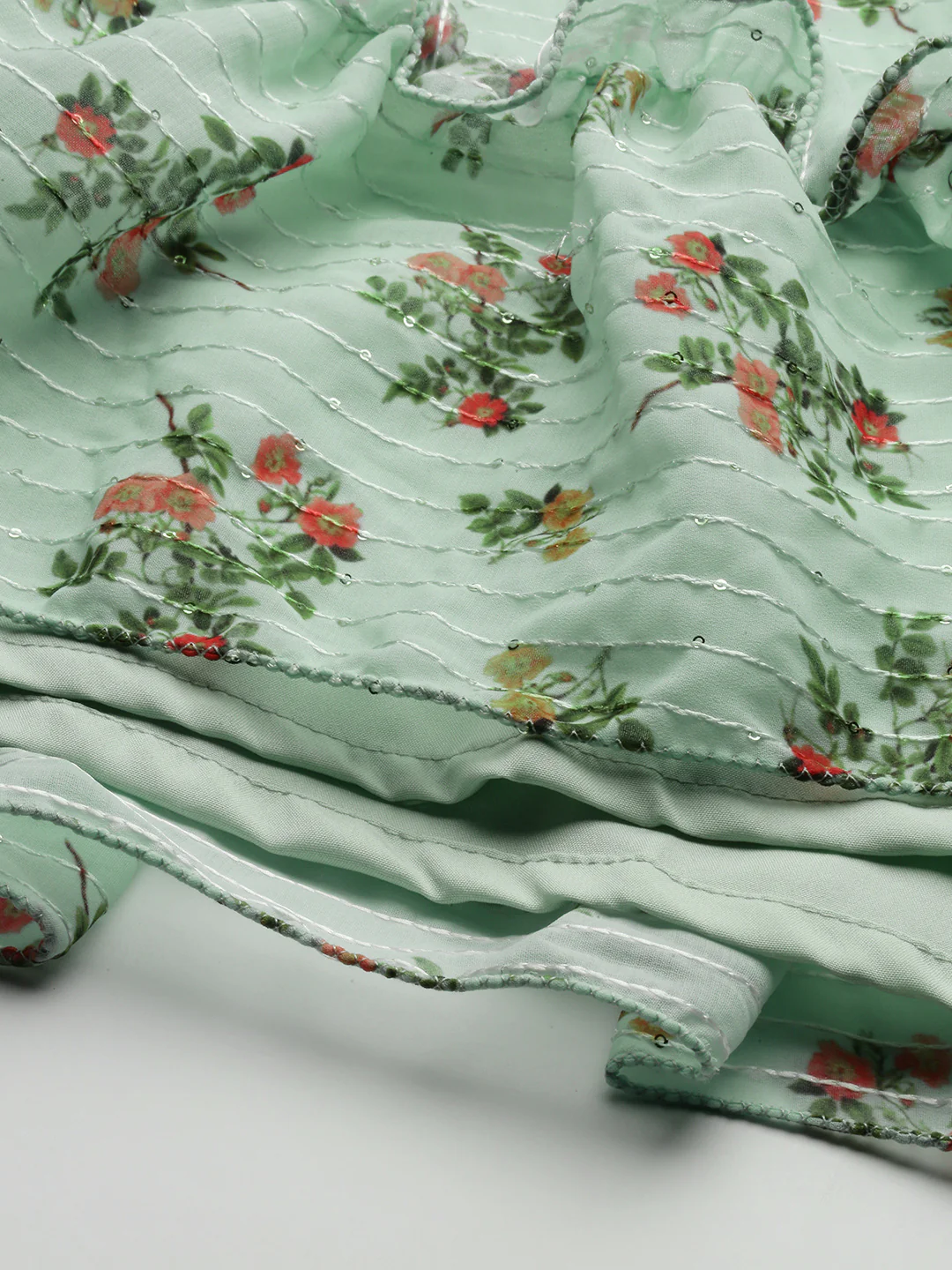 Bollywood Vogue Ready To Wear Mint Green Georgette Digital Printed Dress - Image 4