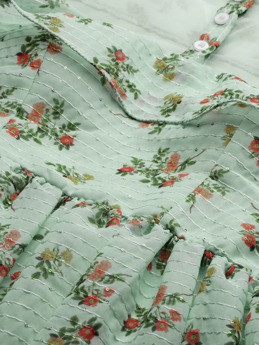 Bollywood Vogue Ready To Wear Mint Green Georgette Digital Printed Dress - Image 5