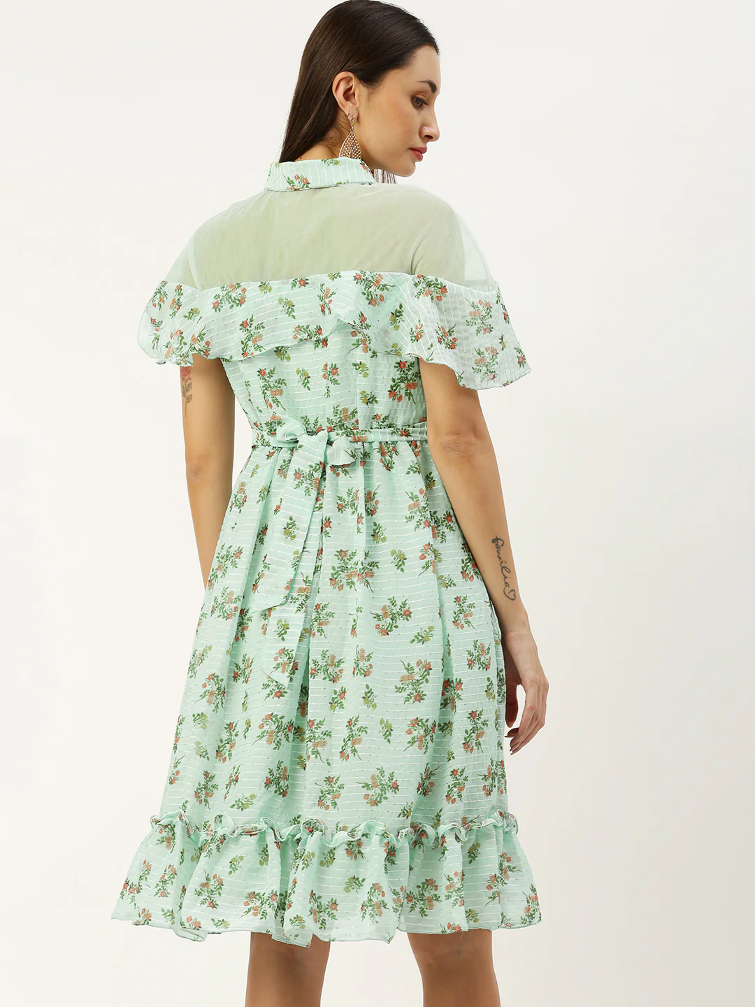 Bollywood Vogue Ready To Wear Mint Green Georgette Digital Printed Dress - Image 6