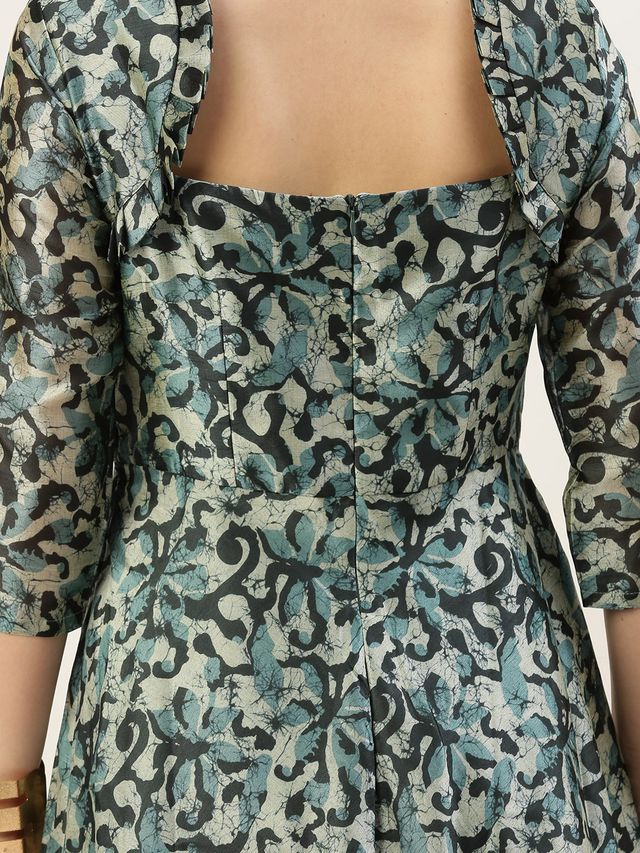 Bollywood Vogue Ready To Wear Sage Green Digital Printed Maxi Dress - Image 5