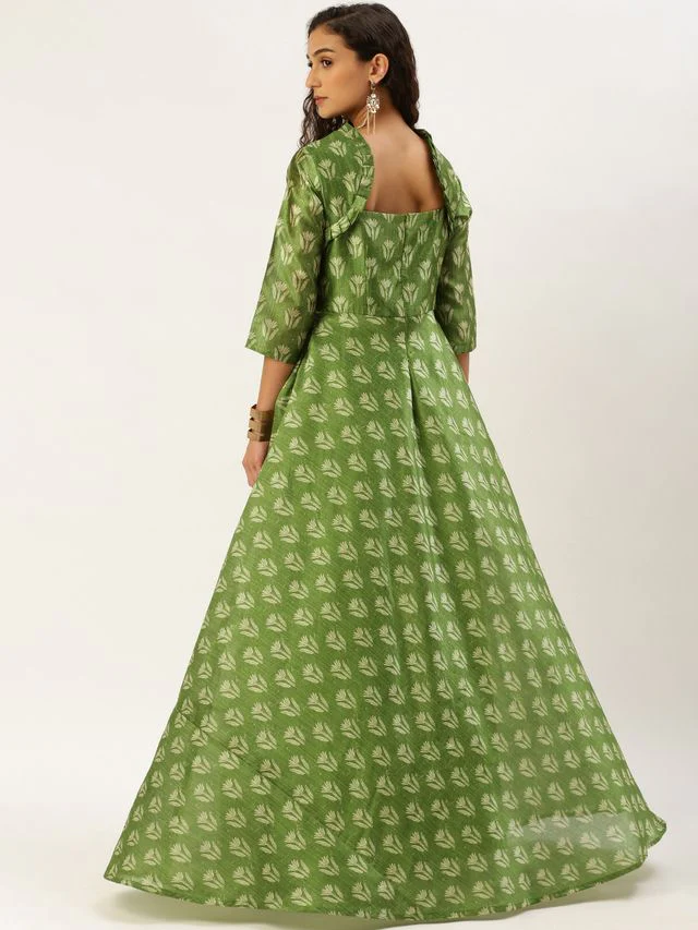 Bollywood Vogue Ready To Wear Green Digital Printed Maxi Dress - Image 2