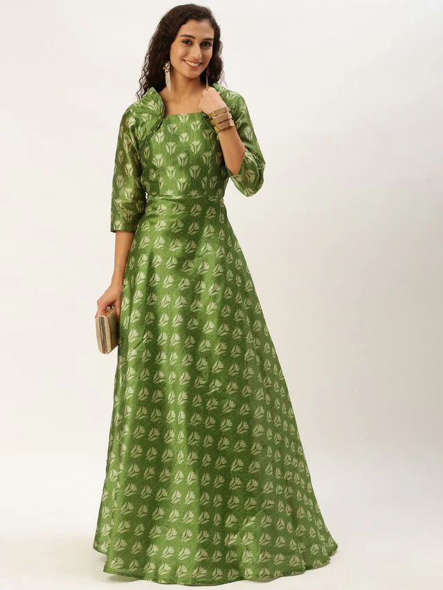Bollywood Vogue Ready To Wear Green Digital Printed Maxi Dress - Image 5