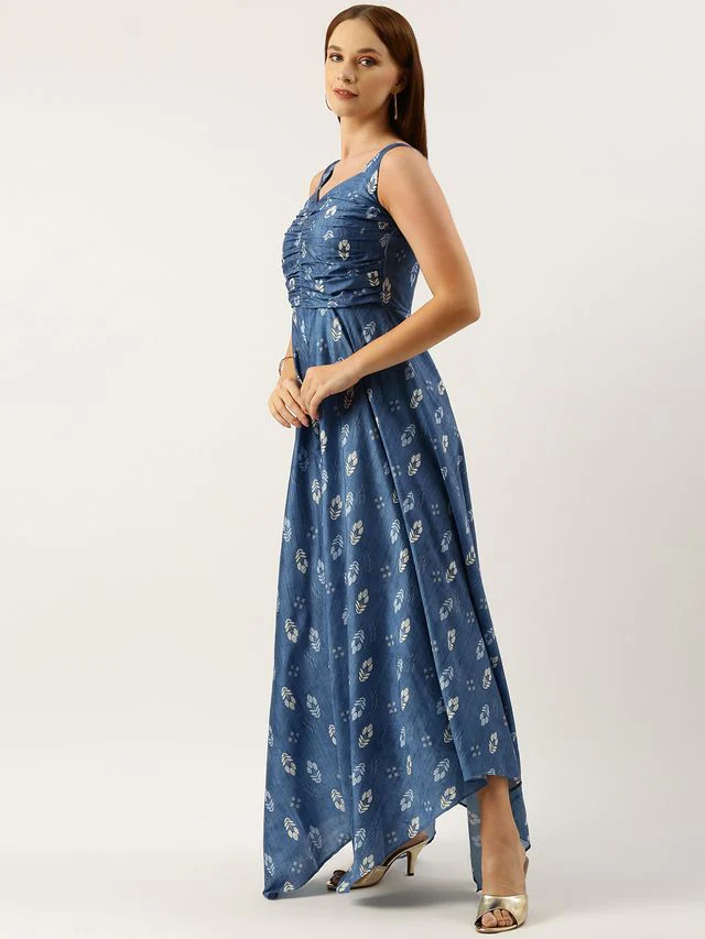 Bollywood Vogue Ready To Wear Blue Digital Printed Jacket Style Jumpsuit - Image 2