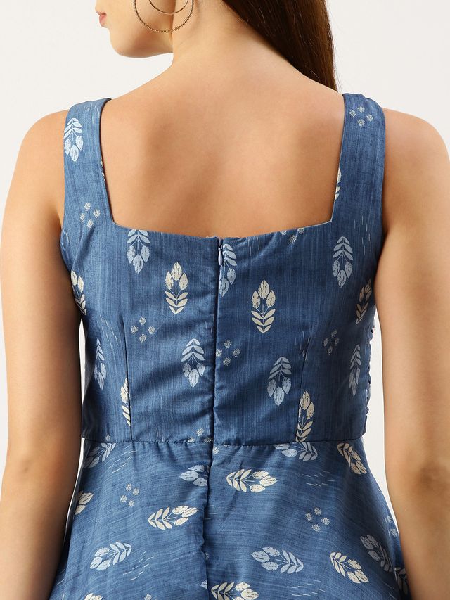 Bollywood Vogue Ready To Wear Blue Digital Printed Jacket Style Jumpsuit - Image 6