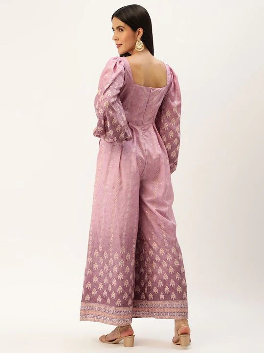 Bollywood Vogue Ready To Wear Mauve Art Silk Digital Printed Jumpsuits - Image 7