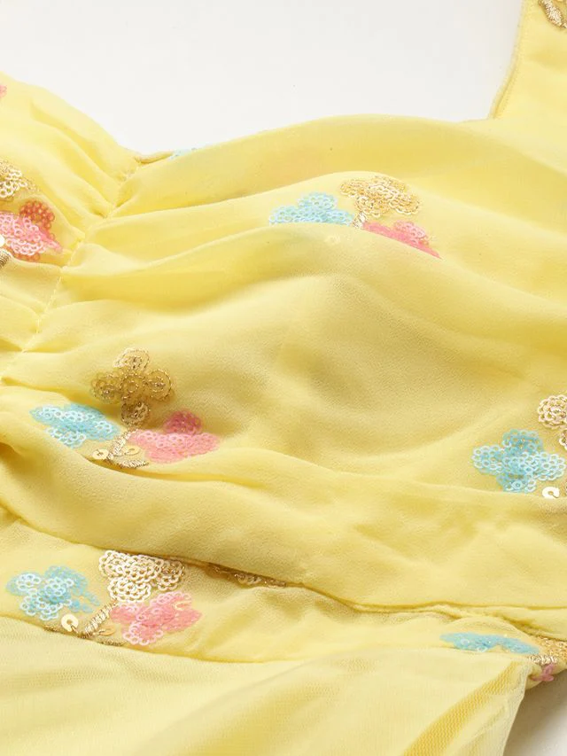 Bollywood Vogue Ready To Wear Yellow Georgette Embroidered Dress - Image 4
