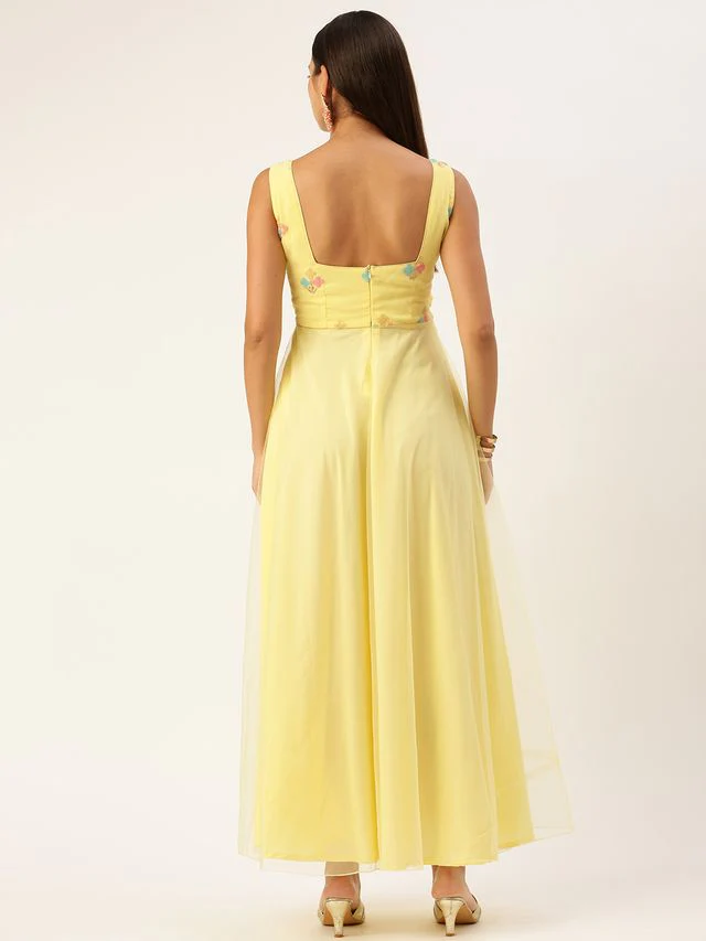 Bollywood Vogue Ready To Wear Yellow Georgette Embroidered Dress - Image 6