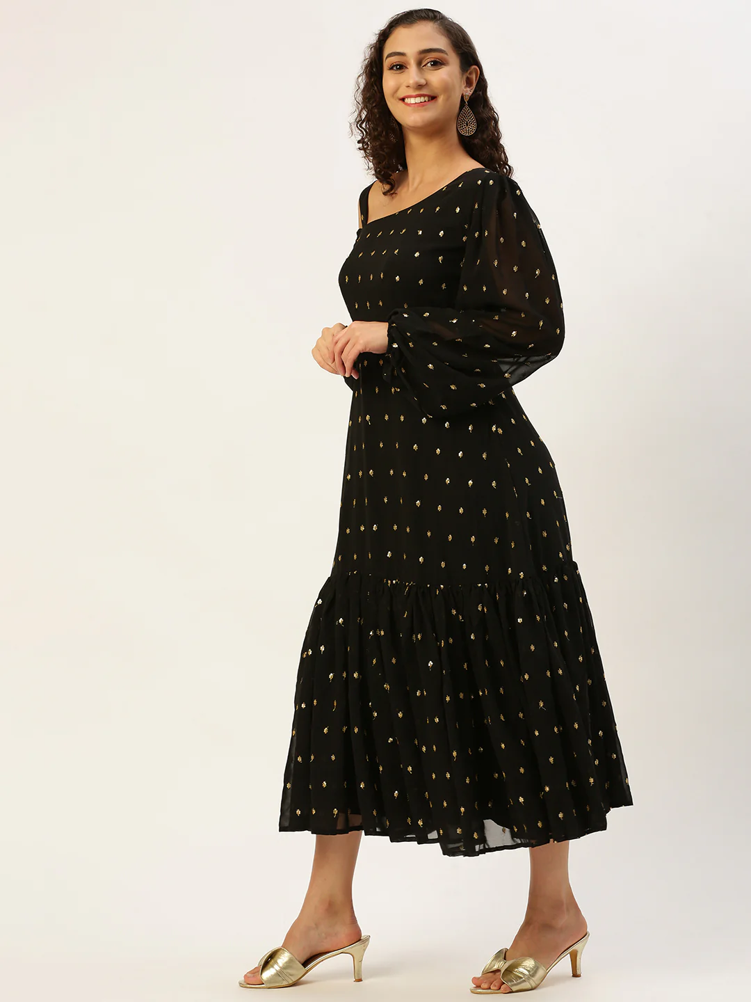 Bollywood Vogue Ready To Wear Black Georgette Embroidered Dress - Image 2
