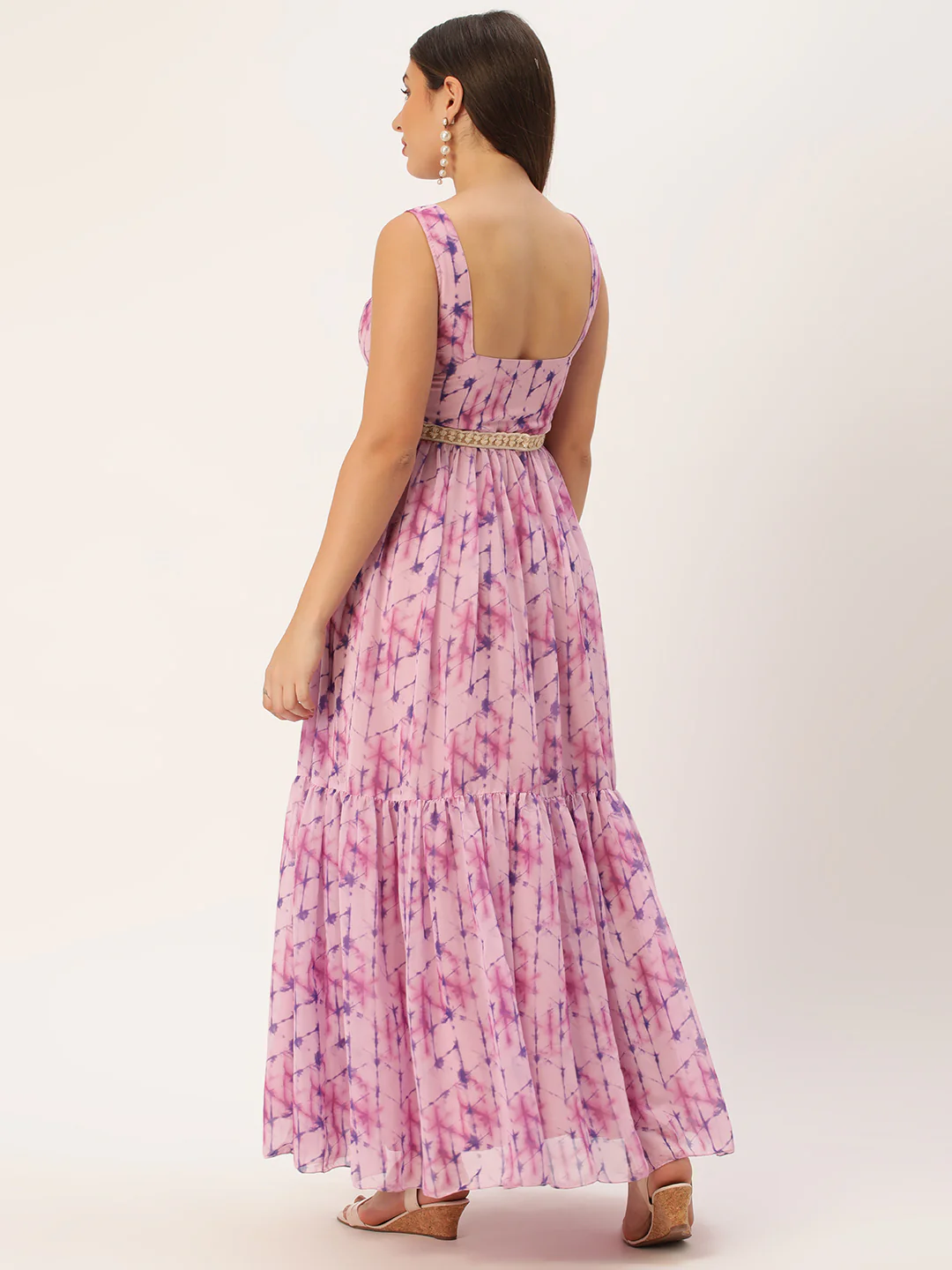 Bollywood Vogue Ready To Wear Multicolored Digital Printed Tiered Dress - Image 5