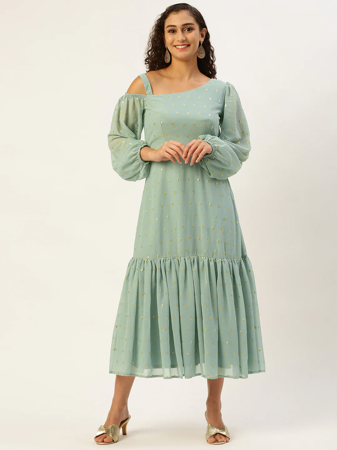 Bollywood Vogue Ready To Wear Green Georgette Embroidered Dress