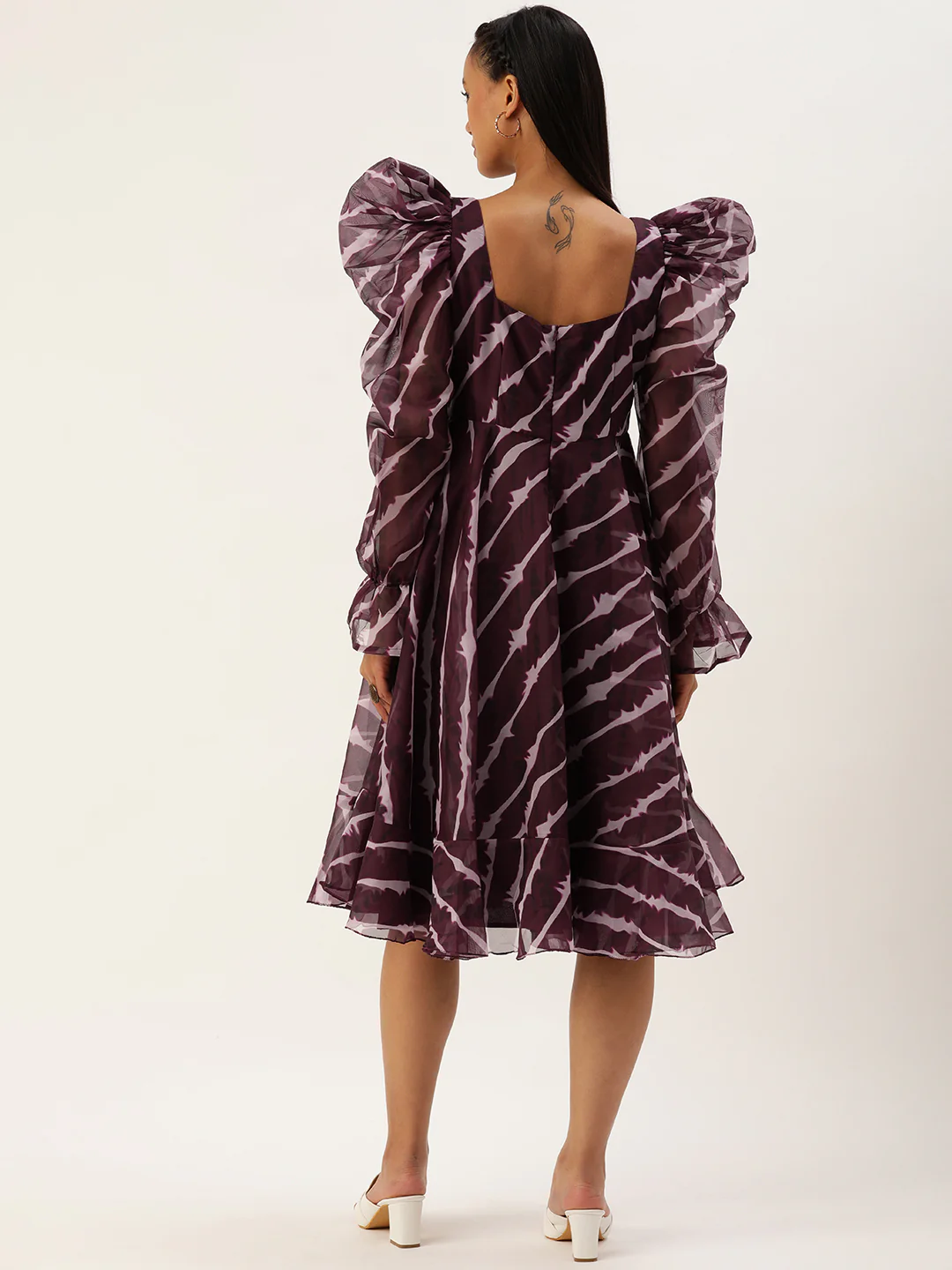 Bollywood Vogue Ready To Wear Wine Digital Printed Organza Dress - Image 6
