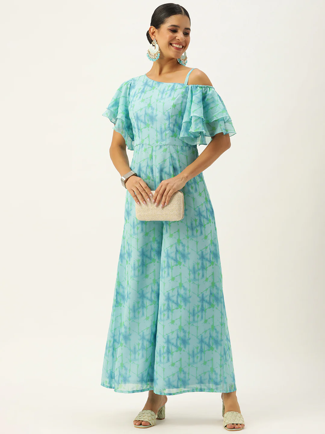 Bollywood Vogue Ready To Wear Blue Digital Printed Georgette Jumpsuit