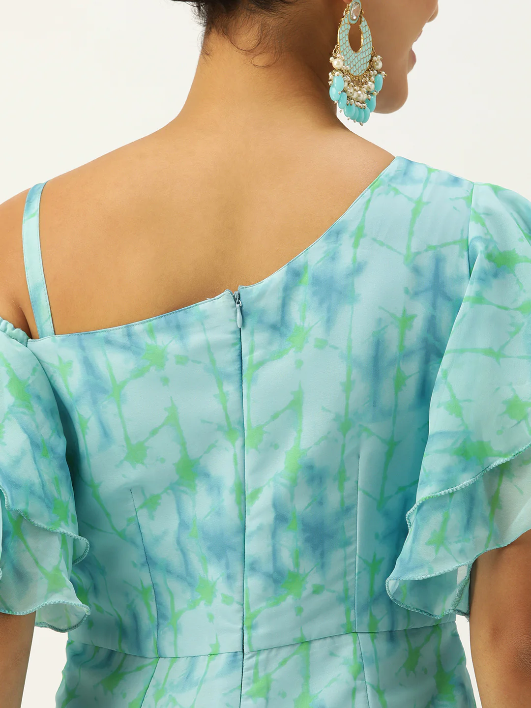 Bollywood Vogue Ready To Wear Blue Digital Printed Georgette Jumpsuit - Image 4
