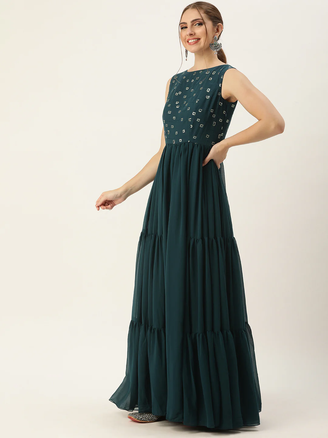 Bollywood Vogue Ready To Wear Blue Embroidered Georgette Dress - Image 2