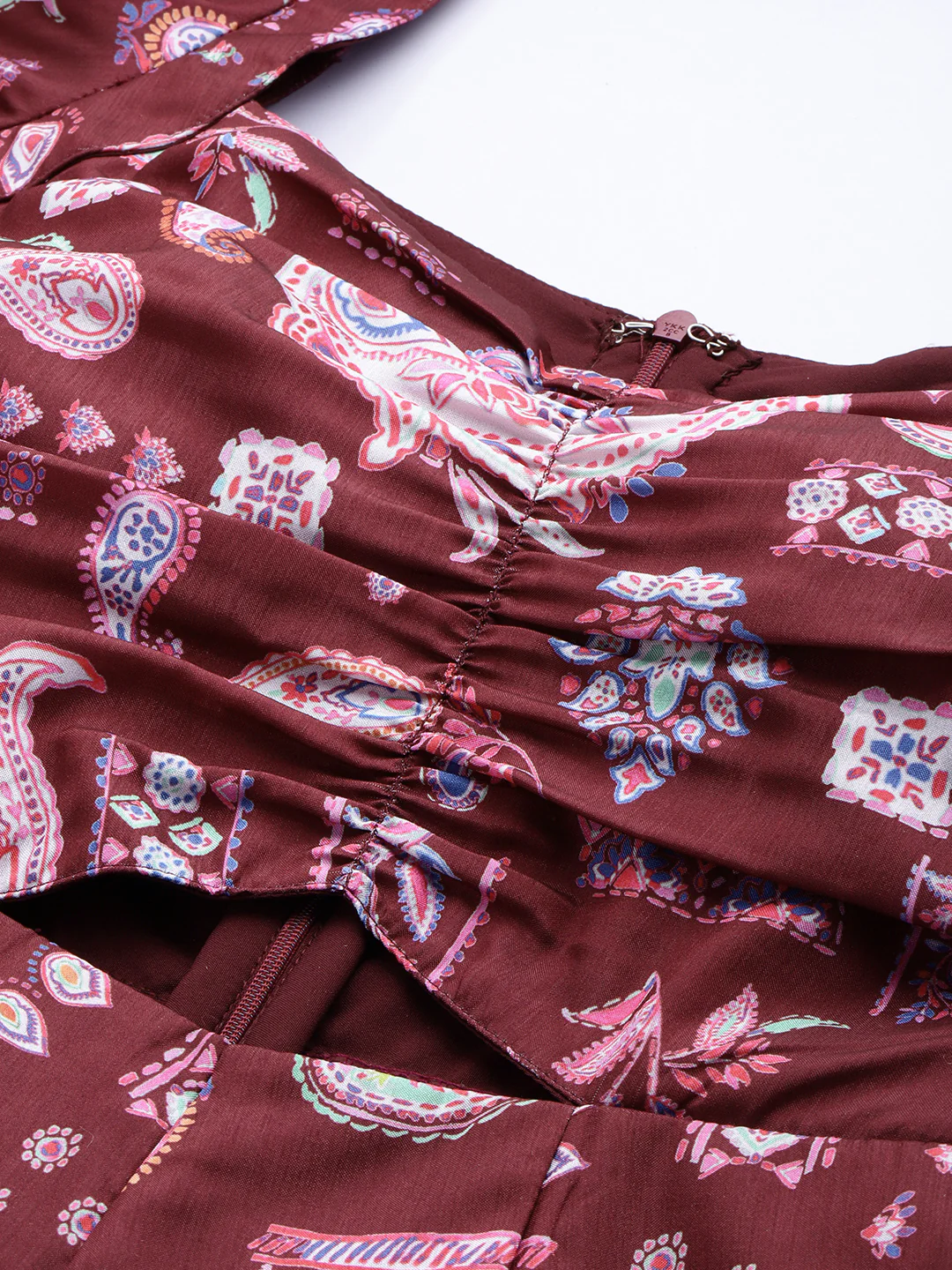 Bollywood Vogue Ready To Wear Maroon Digital Printed Kota Silk Jumpsuits - Image 6