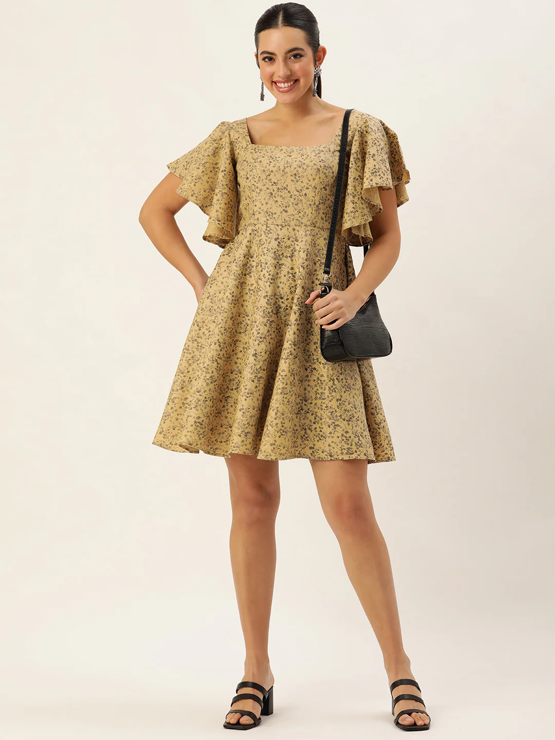 Bollywood Vogue Ready To Wear Beige Rayon Printed Dress