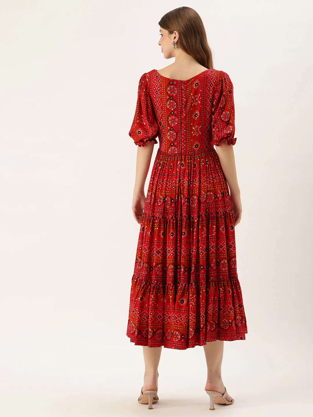 Bollywood Vogue Ready To Wear Red Printed Viscose Fabric Dress - Image 6